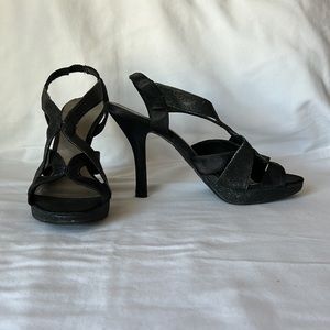 Fioni Night Strappy Black Glitter Open Toe Heels Wedding Prom Size 7.5